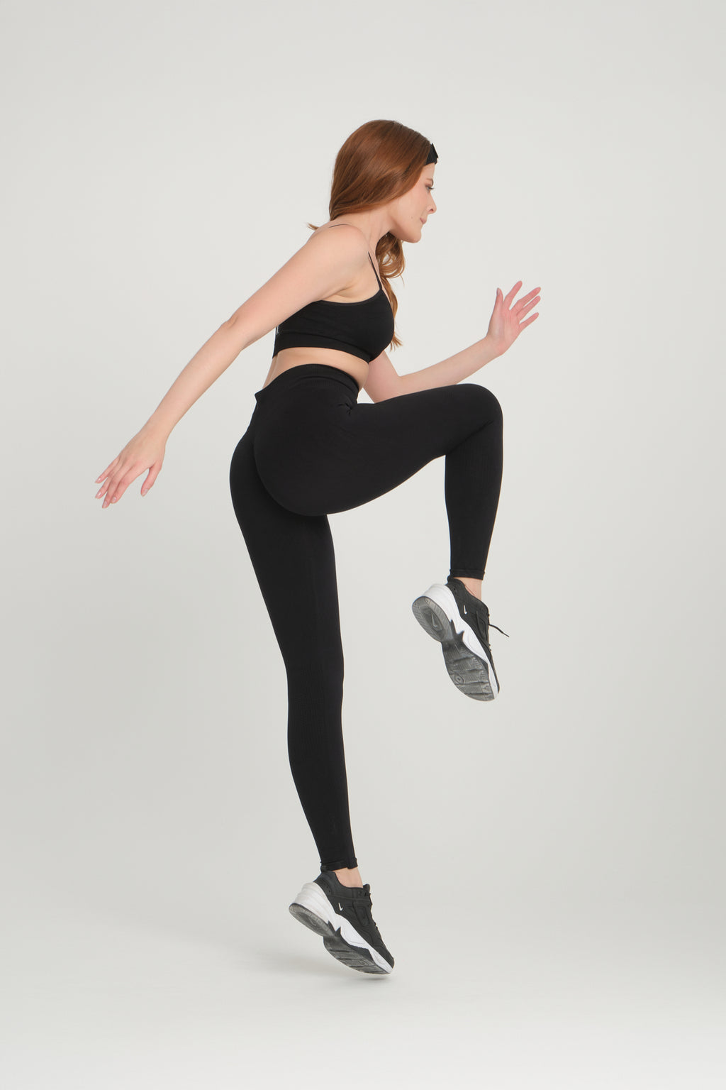 Siyah (BASKISIZ) Kalçası Büzgülü Kalça Şekillendirici Push Up Kadın Spor Tayt