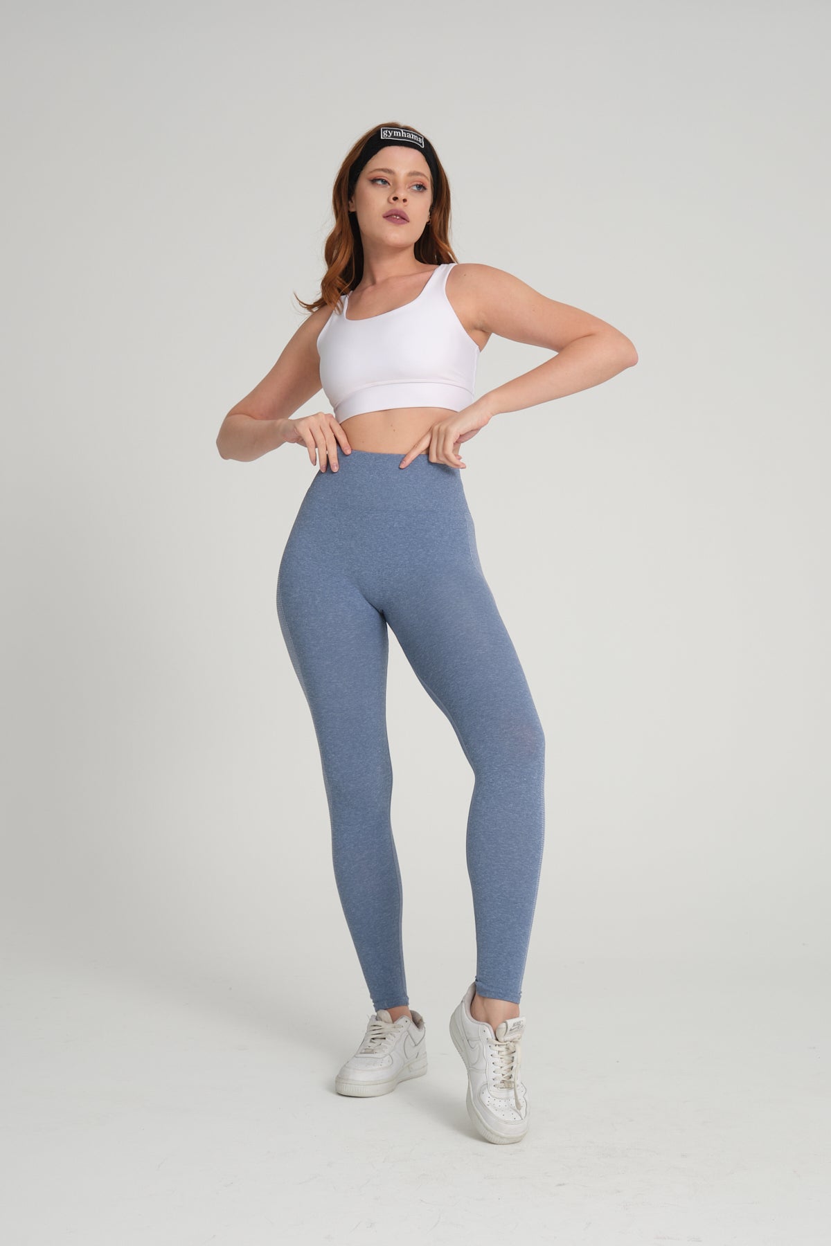 Wind Serisi Buz Mavi Yumuşak İnce Yapılı Büzgülü Push Up Yüksek Bel Kadın Spor Tayt