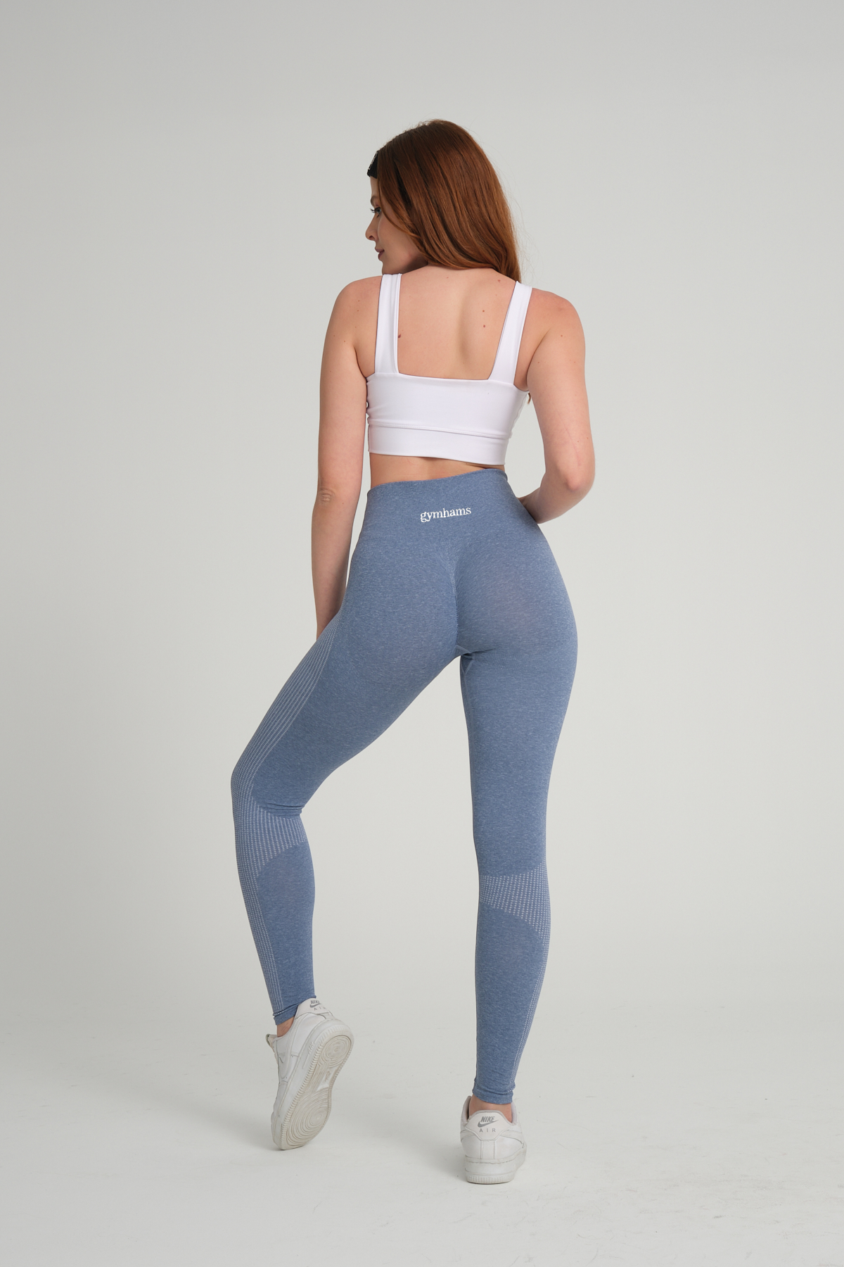 Wind Serisi Buz Mavi Yumuşak İnce Yapılı Büzgülü Push Up Yüksek Bel Kadın Spor Tayt