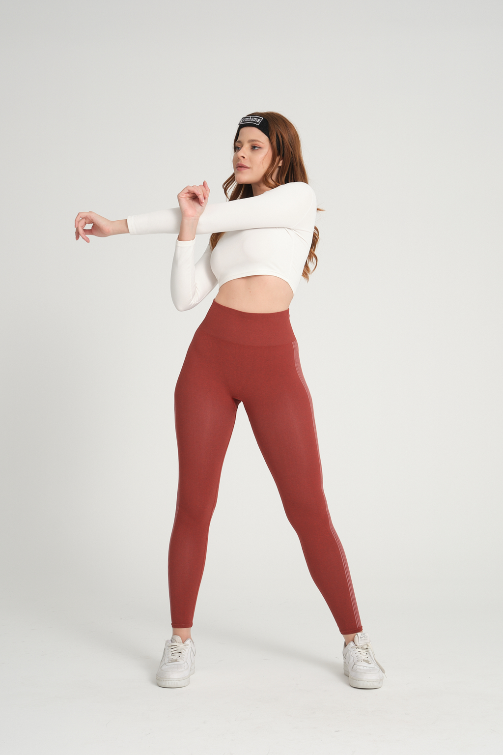 Wind Serisi Kiremit Yumuşak İnce Yapılı Büzgülü Push Up Yüksek Bel Kadın Spor Tayt