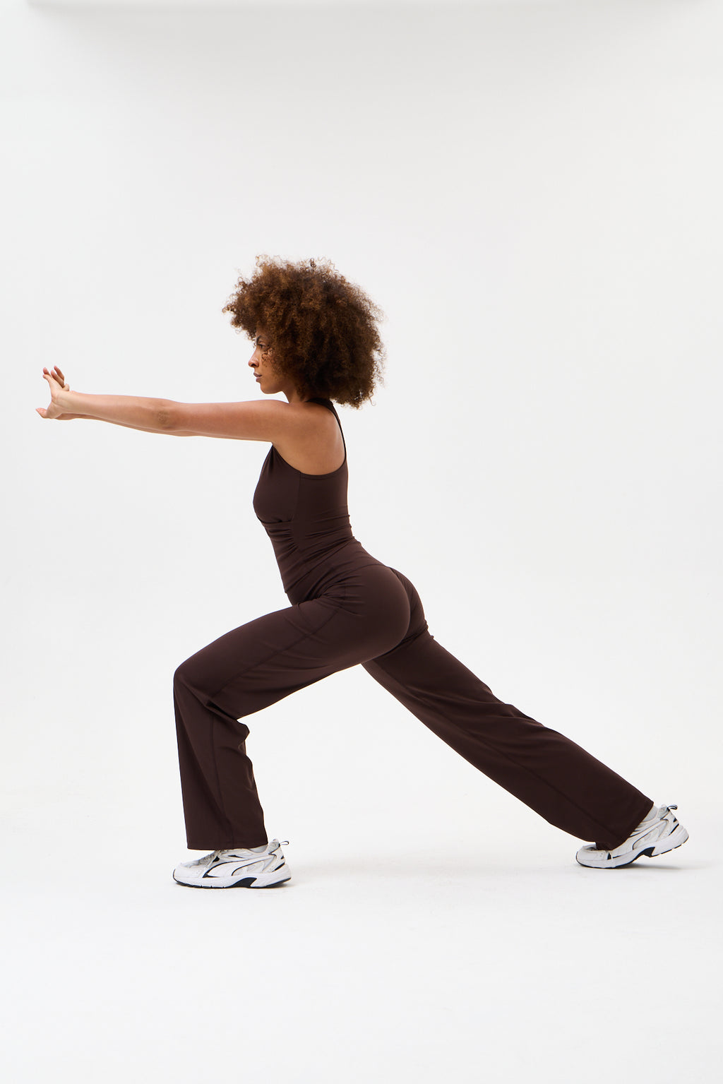 Soft Pace Önü Dikişsiz Yüksek Bel Bol Paça Yumuşak Dokulu Yoga Pantolonu/Tayt – Kahve