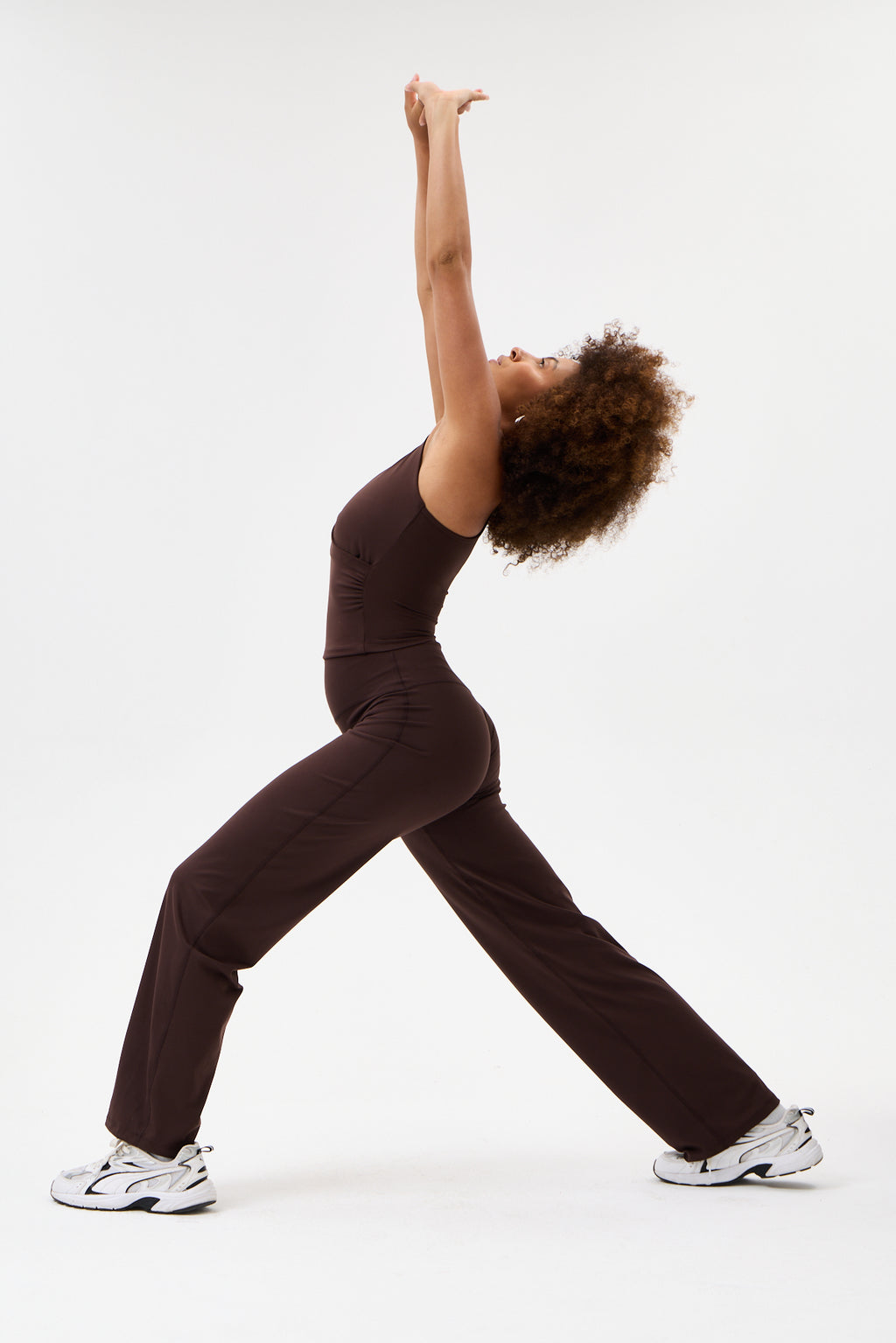 Soft Pace Önü Dikişsiz Yüksek Bel Bol Paça Yumuşak Dokulu Yoga Pantolonu/Tayt – Kahve