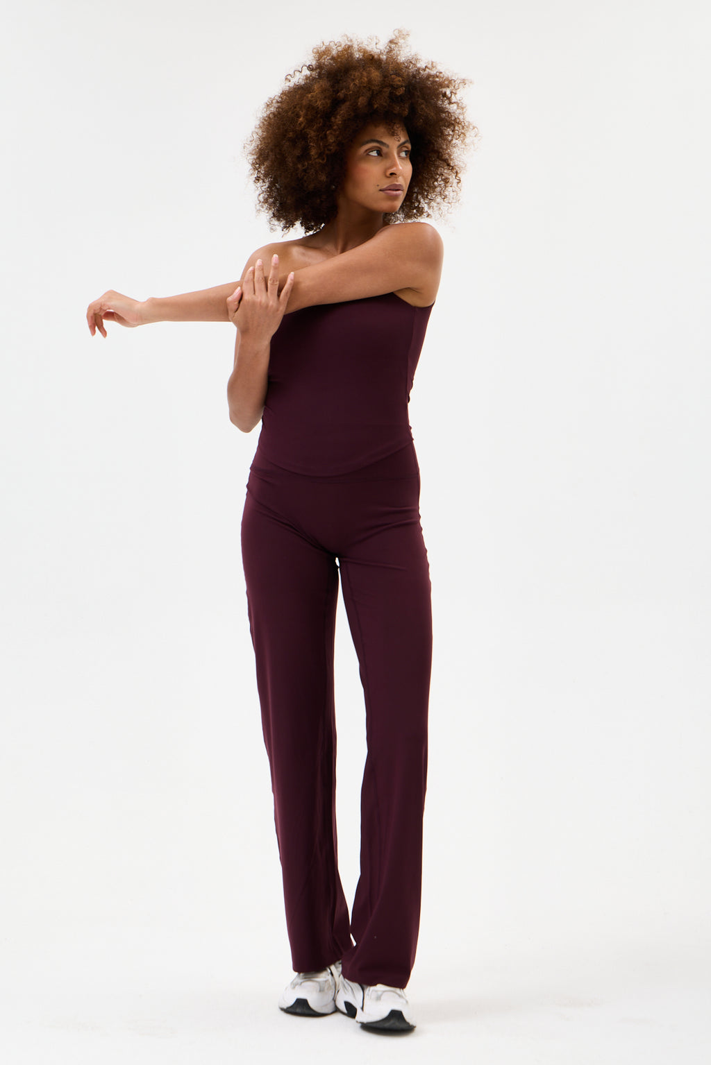 Soft Pace Önü Dikişsiz Yüksek Bel Bol Paça Yumuşak Dokulu Yoga Pantolonu/Tayt – Mürdüm