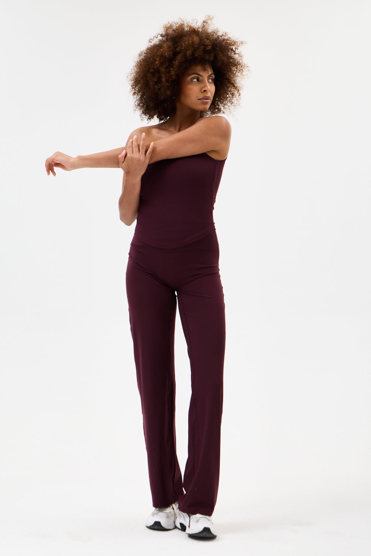 Soft Pace Önü Dikişsiz Yüksek Bel Bol Paça Yumuşak Dokulu Yoga Pantolonu/Tayt – Mürdüm