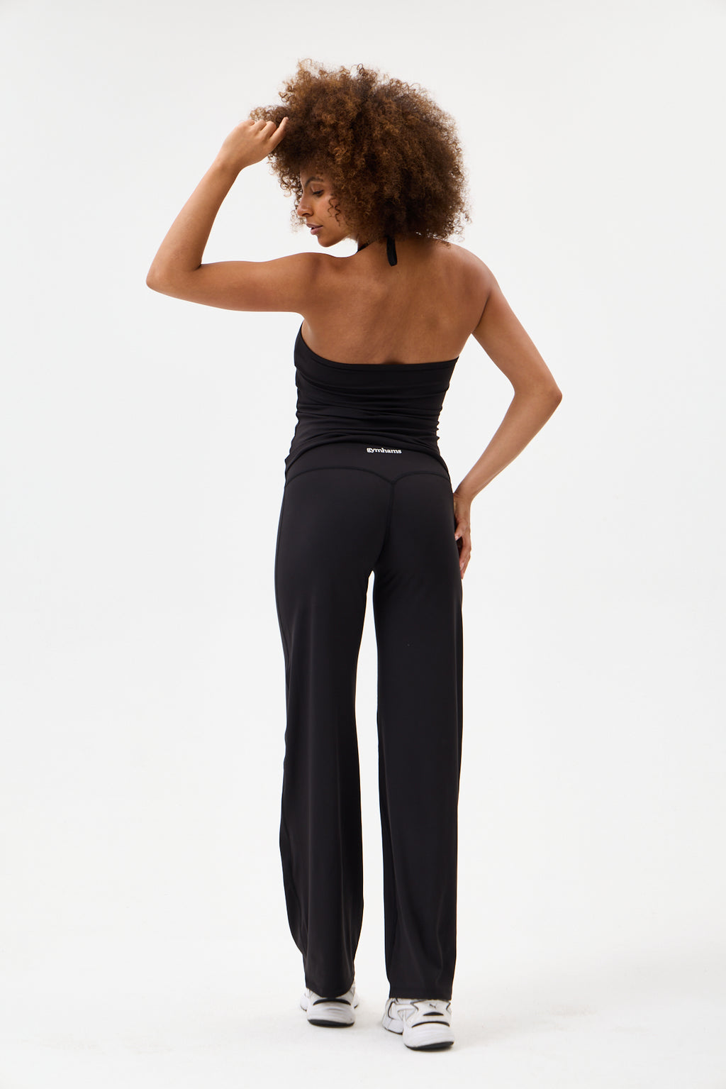 Soft Pace Önü Dikişsiz Yüksek Bel Bol Paça Yumuşak Dokulu Yoga Pantolonu/Tayt – Siyah
