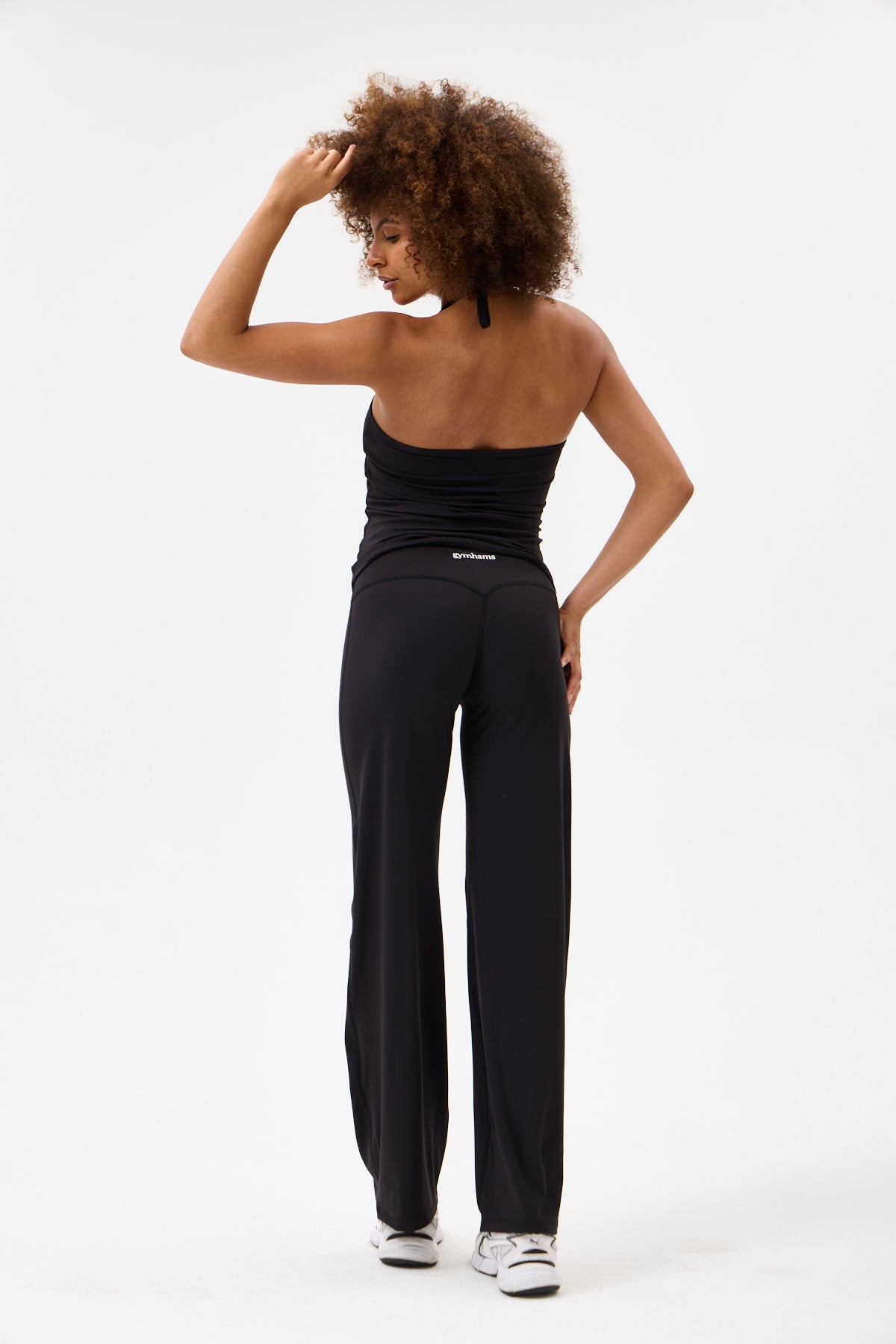 Soft Pace Önü Dikişsiz Yüksek Bel Bol Paça Yumuşak Dokulu Yoga Pantolonu/Tayt – Siyah