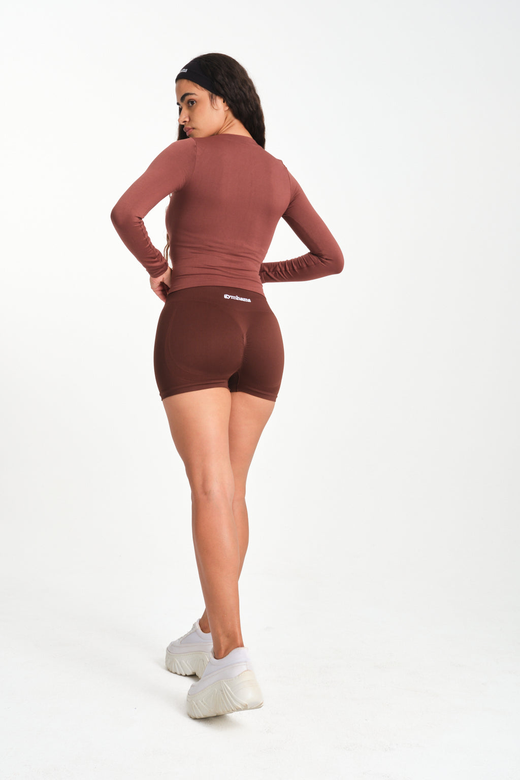 Gymhams Drop Kahve Kalça Büzgülü Süper Mini Şort