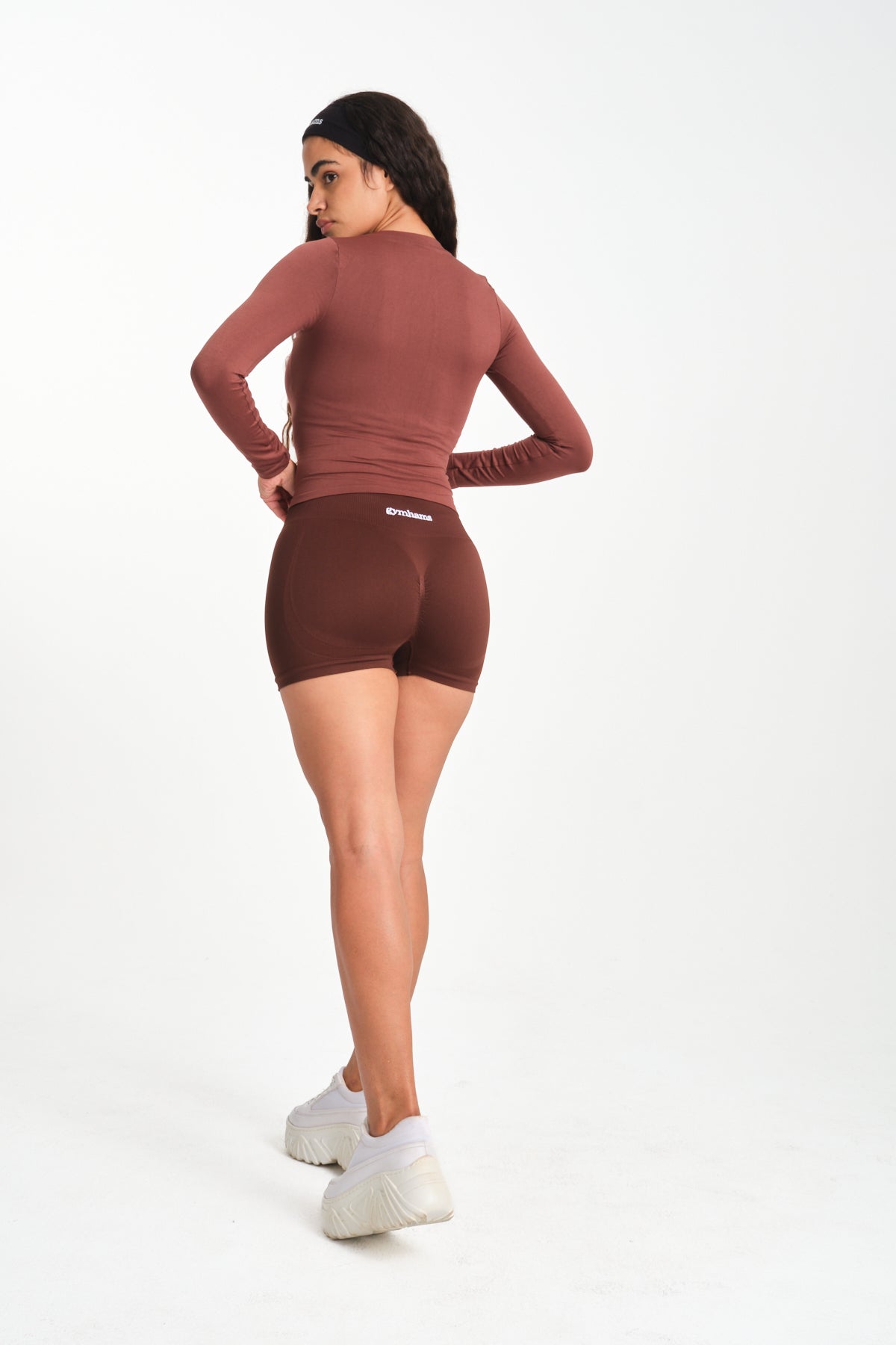 Gymhams Drop Kahve Kalça Büzgülü Süper Mini Şort