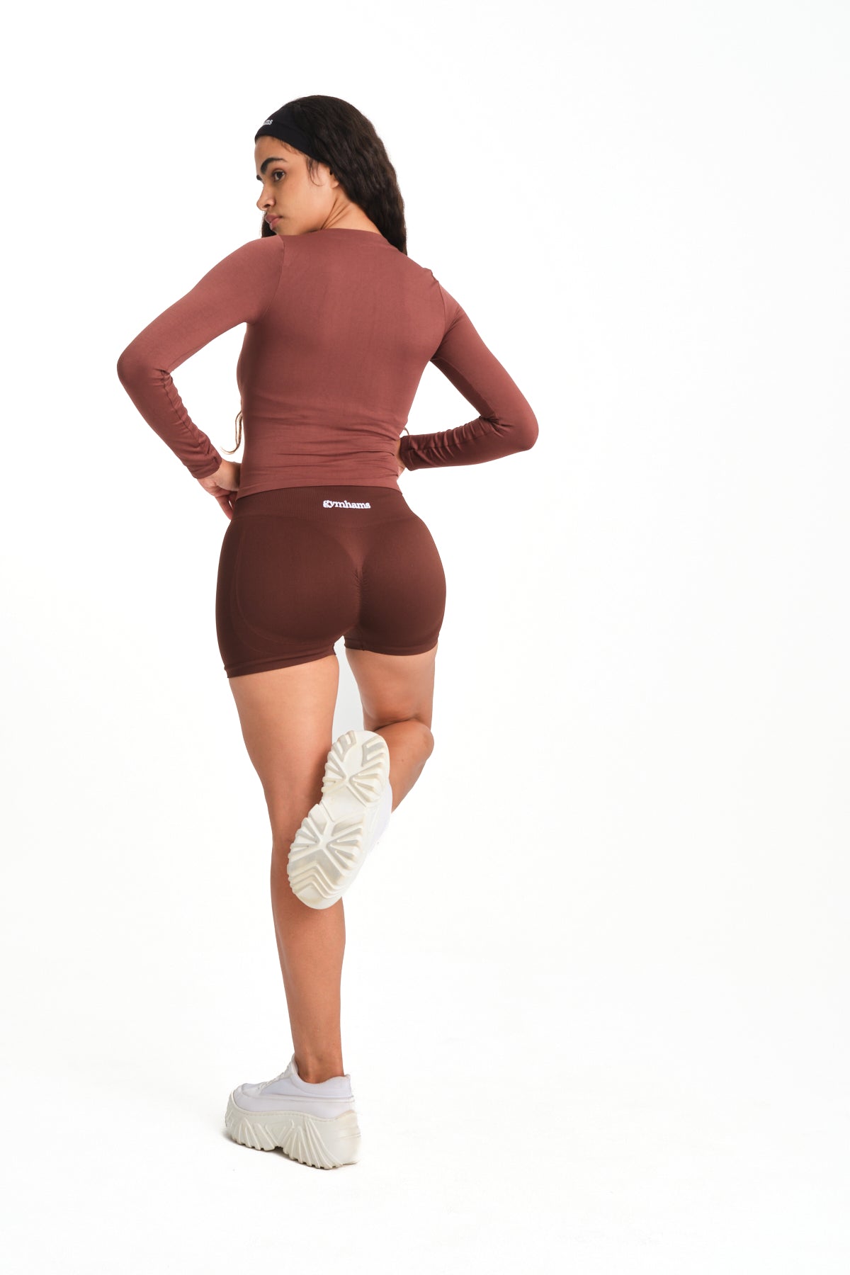 Gymhams Drop Kahve Kalça Büzgülü Süper Mini Şort