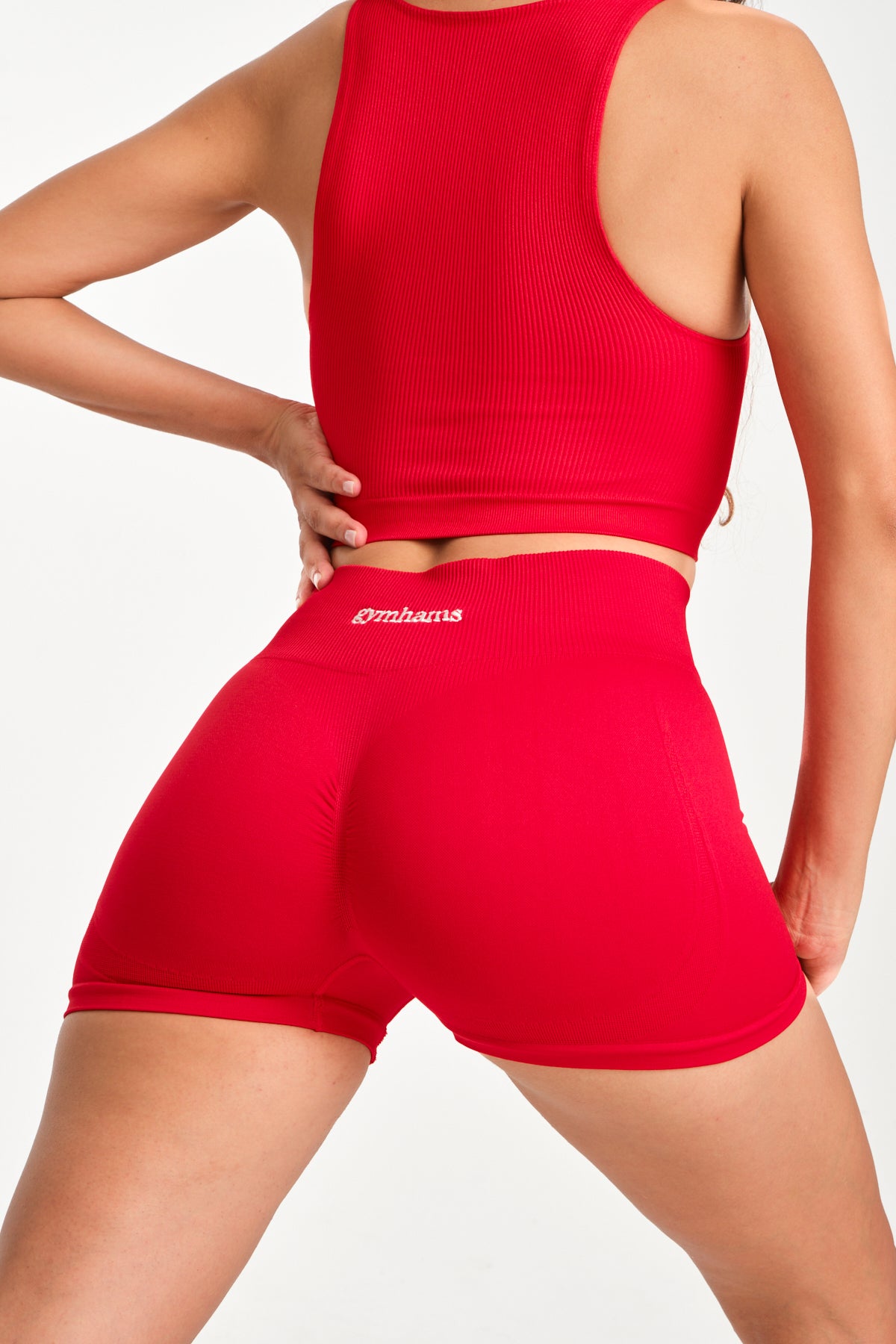 Gymhams Drop Kırmızı Kalça Büzgülü Süper Mini Şort
