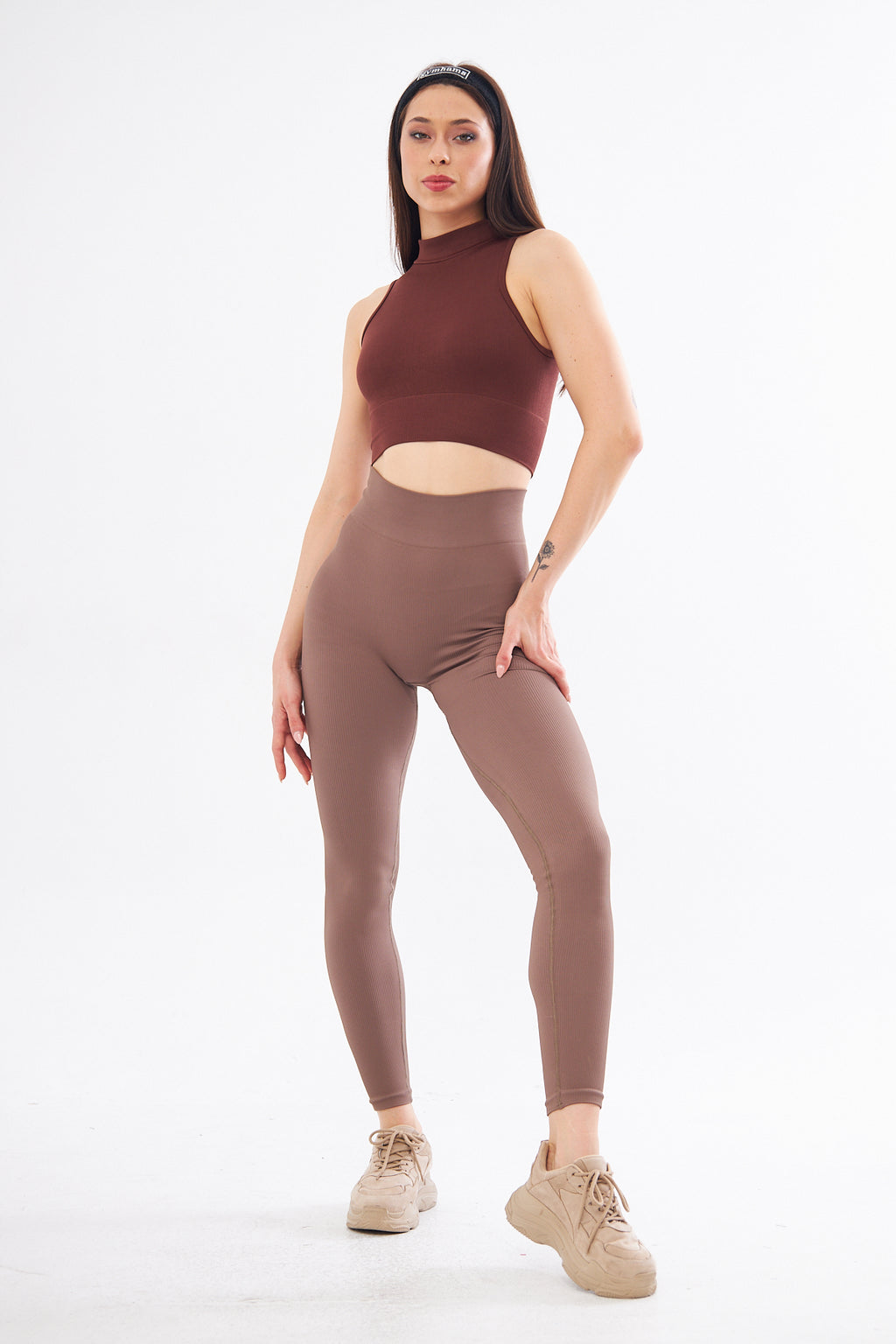 Sütlü Kahve Kalçası Büzgülü Premium Fitilli  Ekstra Push Up Yüksek Bel Esnek Toparlayıcı Kadın Spor Tayt