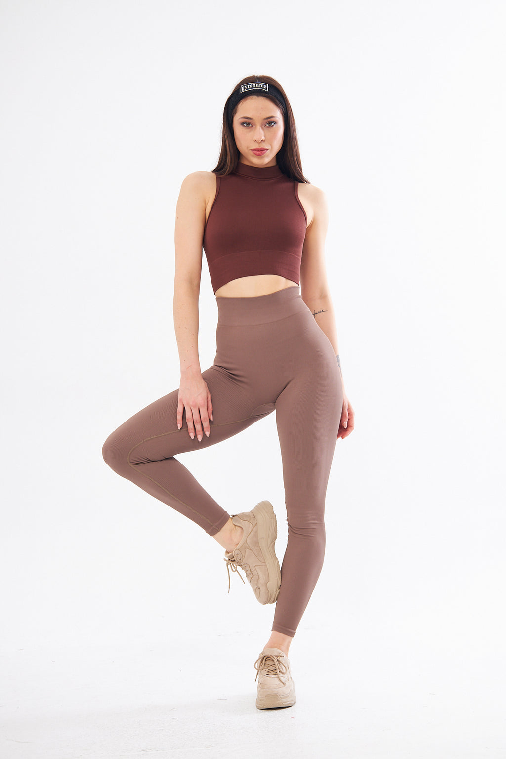 Sütlü Kahve Kalçası Büzgülü Premium Fitilli  Ekstra Push Up Yüksek Bel Esnek Toparlayıcı Kadın Spor Tayt