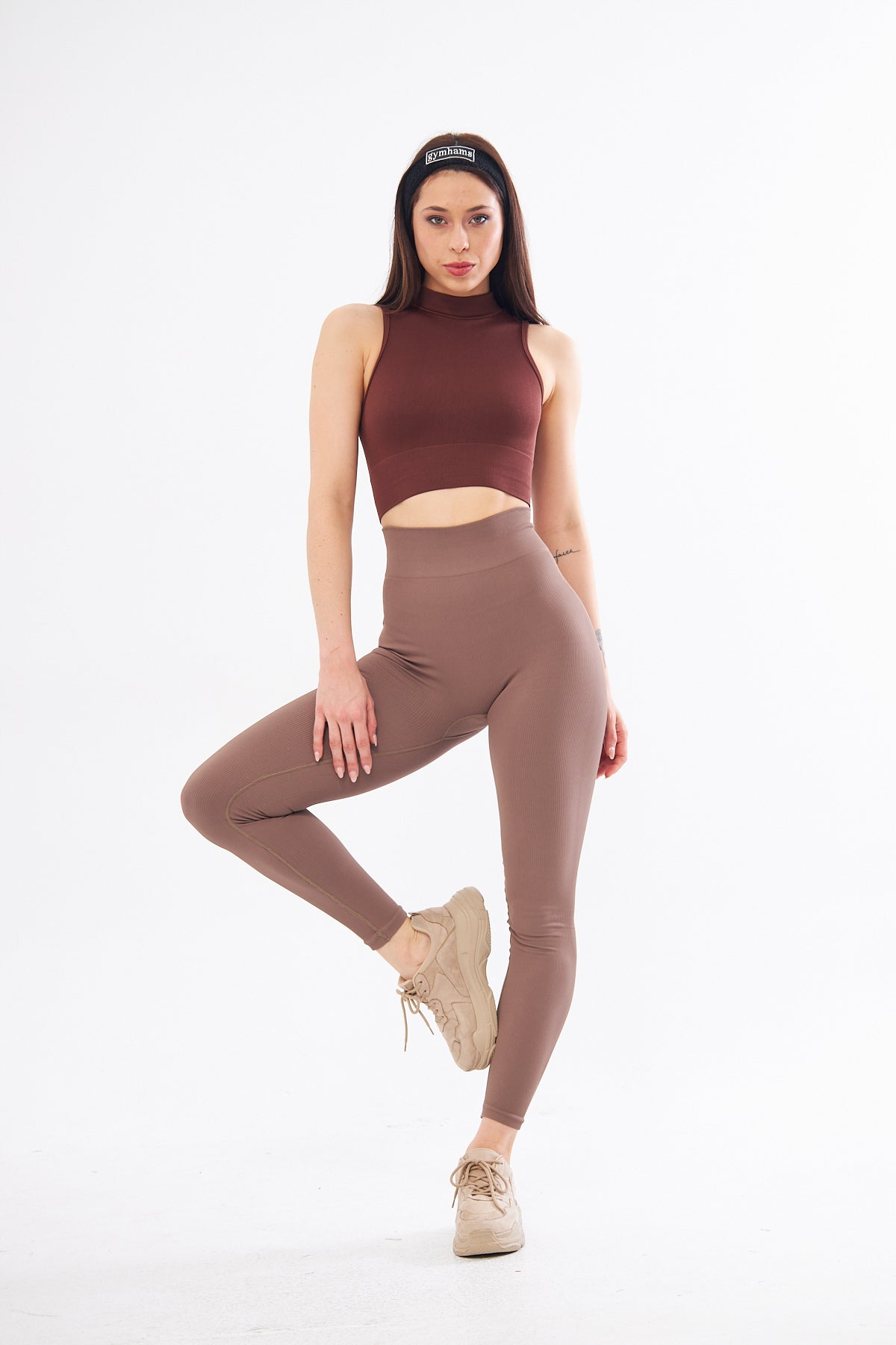 Sütlü Kahve Kalçası Büzgülü Premium Fitilli  Ekstra Push Up Yüksek Bel Esnek Toparlayıcı Kadın Spor Tayt