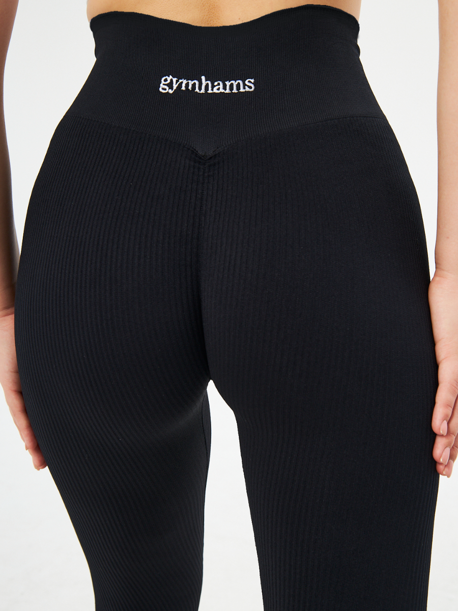 Siyah Kalçası Büzgülü Premium Fitilli  Ekstra Push Up Yüksek Bel Esnek Toparlayıcı Kadın Spor Tayt