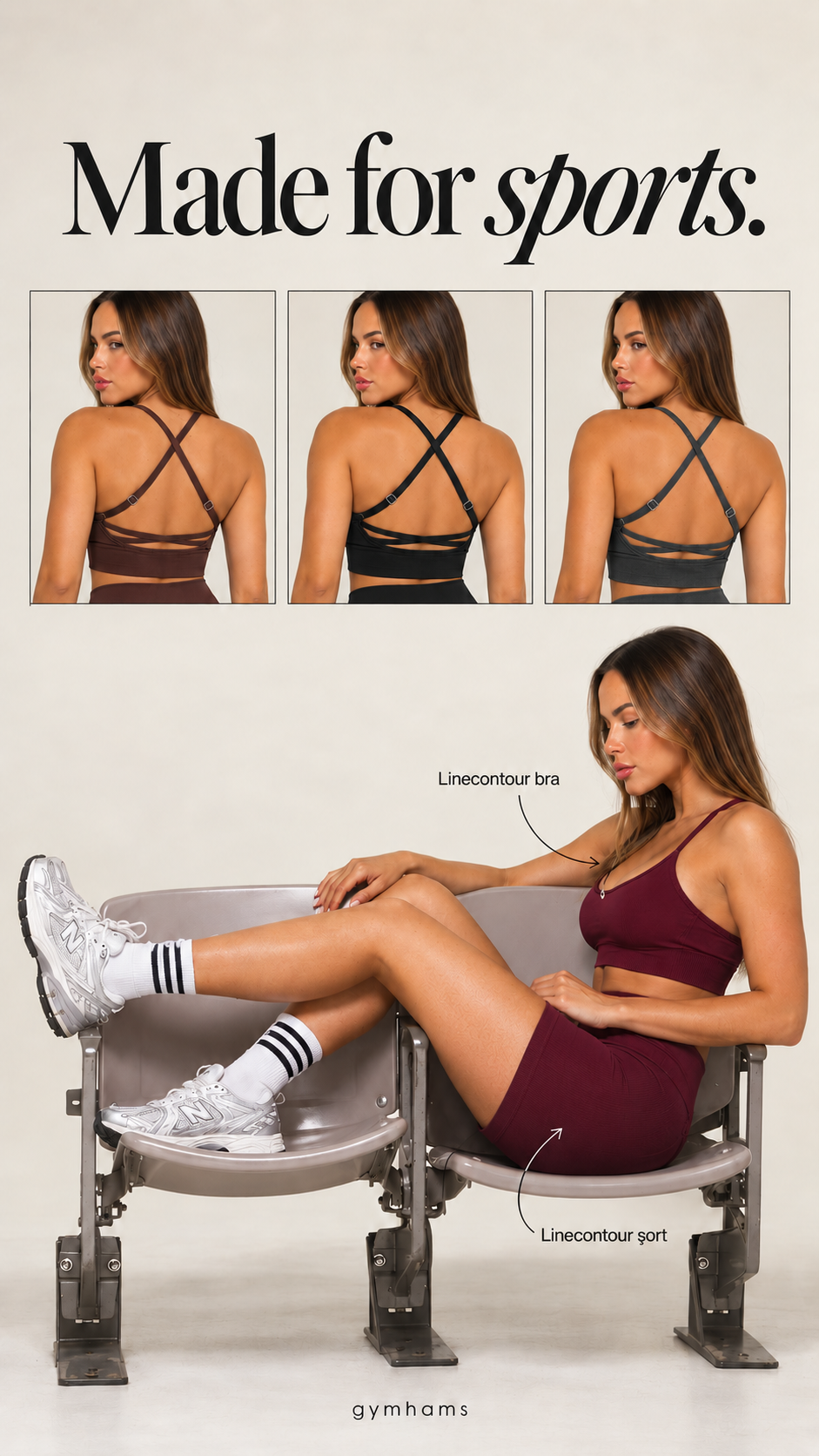 Siyah Linecontour Bra Kadın Ayarlanabilir Çapraz Askılı Çıkarılabilir Pedli Spor Sütyeni