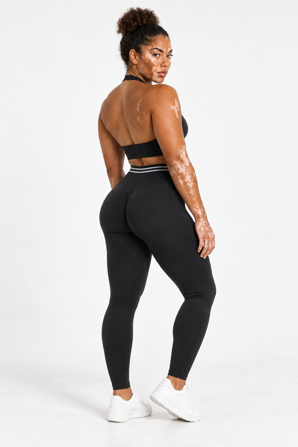 Siyah Line Contour Çizgili Yüksek Bel Kalça Şekillendirici Seamless Tayt