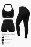 Drop Siyah 3’LÜ Seamless Spor Takım(Halter Yaka Pedli Bra - Büzgülü Push Up Tayt- Mini Şort)