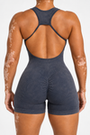 Mavi Sırt Dekolteli Spor Tulum/Jumpsuit - Büzgülü & Şortlu